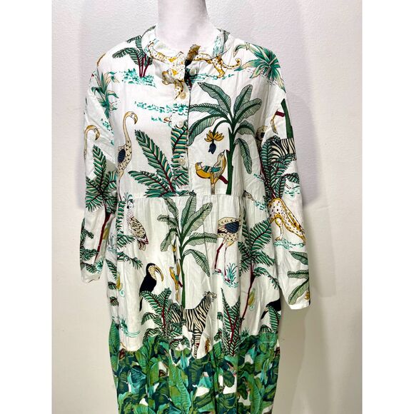 Mary Marshmallow dress safary tropical forest animal green colorful women's L - Picture 2 of 7